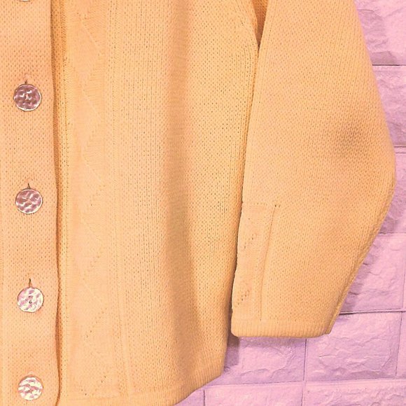 Vintage 50s-60s Cardigan Yellow Diamond Knit - Picture 5 of 13